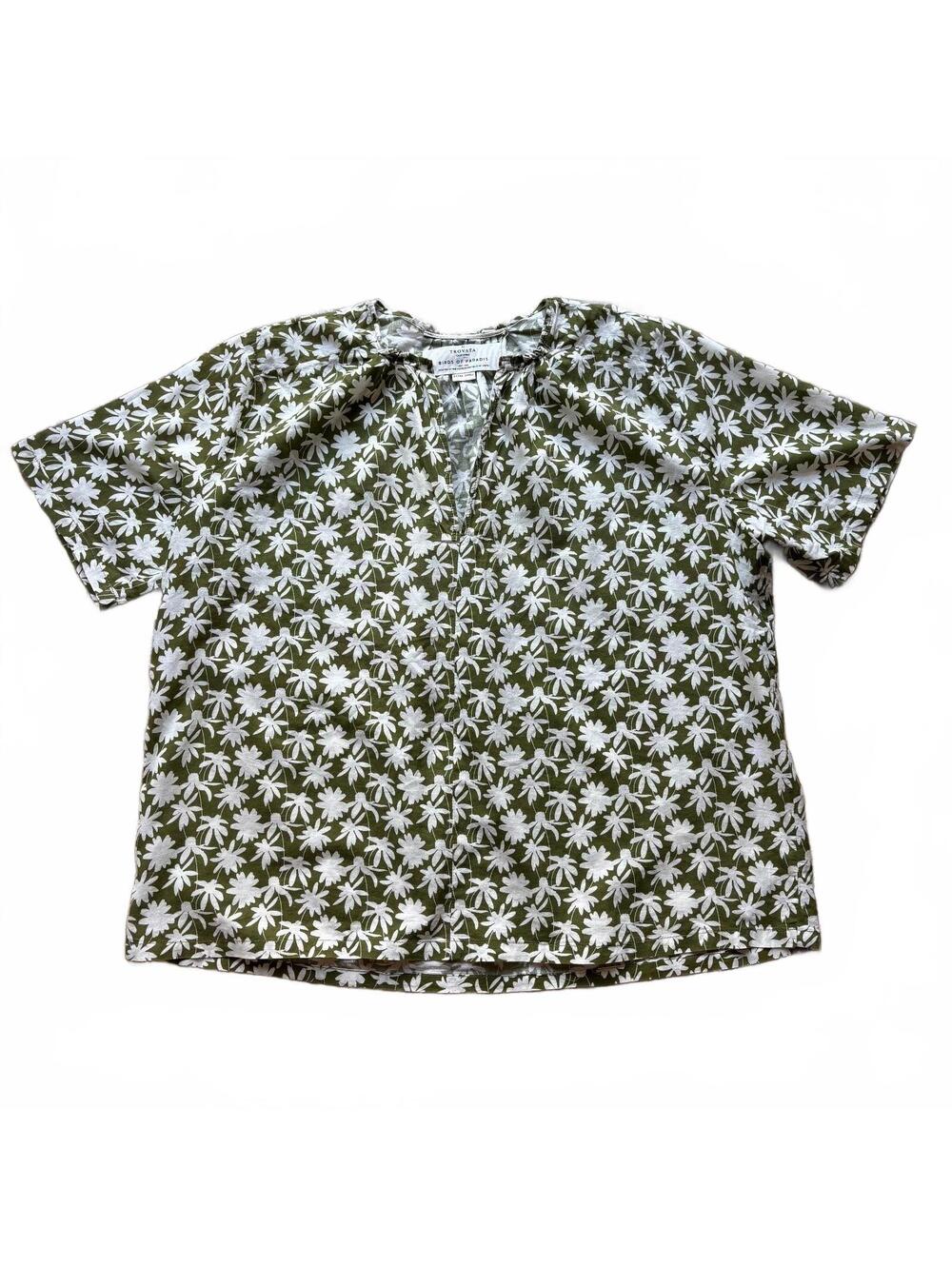 Birds of Paradis by Trovata Olive Floral Blouse Size XS